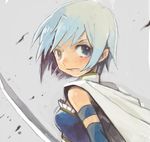  blue_eyes blue_hair cape face magical_girl mahou_shoujo_madoka_magica miki_sayaka short_hair solo sword tetsuko_(tetsuko009) weapon 