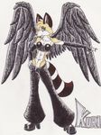 canine female fox hellgoddess kitsune kuri_fellwing leather multiple_tails solo tail wings 