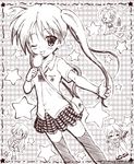  bad_id bad_pixiv_id bag candy casual chibi food handbag hiiragi_kagami hiiragi_tsukasa izumi_konata kurukuru_(korekita) licking lollipop long_hair lucky_star monochrome multiple_girls one_eye_closed plaid plaid_skirt skirt star takara_miyuki thighhighs twintails 