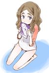  blue_eyes brown_hair chibikko_(morihito) eyebrows long_hair manga_(object) morihito no_pants original panties raglan_sleeves seiza sitting sleeves_pushed_up solo thick_eyebrows underwear 