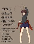  antenna antennae arisawa_yutaka bare_legs barefoot brown_eyes brown_hair character_profile cocaro cockroach female insect insect_girl original personification simple_background solo translated wings 