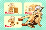  1boy :t ahoge blush boy broom brown_eyes chibi cleaning clumsy crossdress crossdressing dark_skin dojikko english eyepatch highres inazuma_eleven inazuma_eleven_(series) long_hair maid maid_headdress male male_focus msroo open_mouth panties pantyshot sakuma_jirou sitting skull solo striped striped_panties trap underwear white_hair 