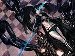  bad_id bad_pixiv_id banned_artist black_rock_shooter black_rock_shooter_(character) boots chain checkered checkered_floor fire long_hair scar seafh shorts solo sword twintails weapon 