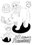  aleksandra_i_pokryshkin bad_id bad_pixiv_id bear blush brave_witches chibi cyrillic flower fork greyscale knife kyougoku_shin monochrome mouth_hold multiple_girls nikka_edvardine_katajainen open_mouth pantyhose plate polar_bear russian short_hair sketch translated world_witches_series 