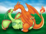  charizard cum duo female flygon hand_holding hukoshi lying male missionary_position nintendo on_back penetration penis pok&#233;mon pokemon pussy sex straight vaginal vaginal_penetration video_games 