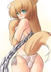  brown_hair canine chain dog dog_ears doggirl female green_eyes hair long_brown_hair long_hair mammal panties plain_background solo tail underwear unknown_artist white_background 