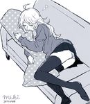  couch dakimakura_(object) greyscale hoshii_miki hug idolmaster idolmaster_(classic) long_hair monochrome panties pantyshot peg pillow pillow_hug skirt sleeping solo sweater thighhighs underwear 