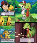  ash_ketchum black_eyes comic cum english_text eyes_closed gay hat hi_res male nintendo penis pikachu pok&#233;mon pok&eacute;mon psycho_snivy red_eyes snivy tail text treecko tricksta video_games white_eyes yellow_eyes 