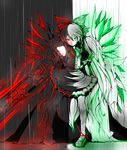  arm_cannon bow cape green hair_bow heterochromia momijimaiotiru red reiuji_utsuho shishigami_(sunagimo) solo third_eye touhou weapon wings 