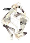  1girl arm_warmers bare_shoulders black_legwear blonde_hair brother_and_sister detached_sleeves fingerless_gloves gloves grey_eyes hair_ornament hair_ribbon hairclip headphones kagamine_len kagamine_len_(append) kagamine_rin kagamine_rin_(append) leg_warmers navel open_mouth popped_collar ribbon short_hair shorts siblings simple_background smile thighhighs twins vocaloid vocaloid_append yuzi_0116 