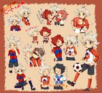  amber_eyes atsuishi_shigeto ball black_eyes black_hair blue_eyes blush brown_hair chibi glasses hasuike_an heat_(inazuma_eleven) highres hug inazuma_eleven inazuma_eleven_(series) kota0206 nagumo_haruya neppa_(inazuma_eleven) red_hair soccer_ball soccer_uniform sportswear touchi_shuuji yellow_eyes 