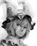  bad_id bad_pixiv_id face greyscale hat light_smile monochrome portrait short_hair slit_pupils solo torichamaru touhou yakumo_ran 