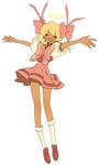  blonde_hair closed_eyes dress halo inazuma_eleven inazuma_eleven_(series) male_focus miyasaka_ryou open_mouth otoko_no_ko outstretched_arms ribbon solo spread_arms tsumi_guilty 