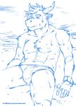  artdecade bovine bulge bull chains cuffs horns male muscles sketch solo wet 