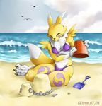  beach bikini canine chest_tuft digimon female fox renamon sand seaside skimpy solo waves 