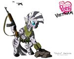  ak47 anthro anthrofied blue_eyes ear_piercing equine female friendship_is_magic grenade grenades hair knife mammal my_little_pony piercing plain_background rock solo two_tone_hair unknown_artist vietnam weapon white_background zebra zecora_(mlp) 