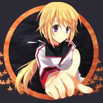  blonde_hair charlotte_dunois deta-mxproject foreshortening hands infinite_stratos long_hair pointing purple_eyes smile solo 