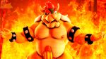  2023 3d_(artwork) anthro bedroom_eyes bowser bracelet collar collar_only digital_media_(artwork) erect_nipples erection fire fire_background genitals hi_res horn humanoid_genitalia humanoid_penis jewelry koopa looking_at_viewer male mario_bros moonwulf mostly_nude musclegut muscular muscular_male narrowed_eyes nintendo nipples nude penis reptile scalie seductive sharp_teeth shell solo solo_focus spikes spikes_(anatomy) spread_arms tail teeth turtle turtle_shell 