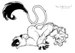  2001 all_fours collar eyes_closed ferris giraffe hooves inked long_fur long_tail male monochrome nude solo tail 