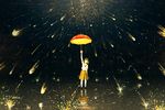  dark gemi meteor original rain reflection school_uniform serafuku short_hair skirt solo umbrella 
