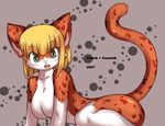  2007 all_fours big_breasts blonde_hair blush breasts brown cat cheetah coyotek feline female green_eyes hair looking_at_viewer nude open_mouth orange raised_tail solo spots tail visark yellow_hair 