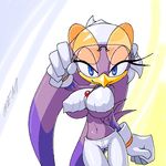  avian big_breasts blue_eyes breasts female glasses hat long_ears looking_at_viewer purple solo sonic_(series) standing t03nemesis tail tight_clothing under_boob wave_the_swallow 