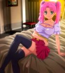  bed betsu_ni_anta_no_tame_ni_ookikunattanjanaindakara_ne!! black_legwear black_thighhighs breasts cap chichinoya pink_hair screencap short_hair skirt stitched thighhighs 