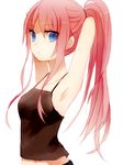  armpits arms_behind_head blue_eyes collarbone long_hair megurine_luka navel pink_hair ponytail simple_background sleeveless solo syutyou tank_top upper_body vocaloid 