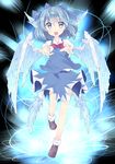  absurdres blue_eyes blue_hair blush bow cirno fairy hair_bow highres open_mouth short_hair solo touhou tunamayochan wings 