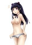  absurdres bare_shoulders black_hair blush breasts duugii flower gokou_ruri hairband highres long_hair medium_breasts mole mole_under_eye navel nipples open_mouth ore_no_imouto_ga_konna_ni_kawaii_wake_ga_nai panties purple_flower purple_rose red_eyes rose solo underwear undressing white_panties 