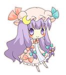  bad_id bad_pixiv_id blush_stickers bow chibi crescent hair_bow hat patchouli_knowledge purple_eyes purple_hair solo takahashi_kanon touhou 