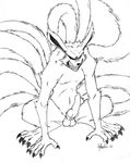  2010 animal_genitalia arthurfox balls black_and_white canine canine_penis erection fox knot kurama kyuubi male mammal monochrome multiple_tails naruto penis plain_background rage sketch solo tailed_beast unknown_artist white_background 