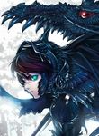  armor black_hair dragon gradient_hair helmet looking_at_viewer multicolored_hair open_mouth period_zero profile red_eyes siegfried_(period_zero) solo yamanaka_kotetsu 