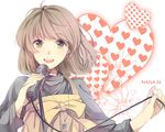  bad_id bad_pixiv_id brown_eyes brown_hair copyright_request flower heart microphone microphone_stand music s-kura short_hair singing smile solo upper_body 