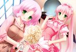  cafe_sourire flowers green_eyes kanekiyo_miwa mizushima_kasumi mizushima_serika panties pink_hair thighhighs underwear waitress 