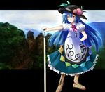  blue_hair boots cross-laced_footwear hands_on_hilt hat hinanawi_tenshi lace-up_boots long_hair red_eyes solo standing sword sword_of_hisou touhou weapon 