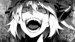  bad_id bad_pixiv_id close-up constricted_pupils crazy crazy_eyes face fangs flandre_scarlet greyscale hat irohara_mitabi looking_down monochrome open_mouth rape_face side_ponytail solo teeth touhou vampire 