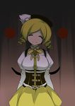  blonde_hair blood bloody_tears breasts closed_eyes drill_hair highres kyubey large_breasts magical_girl mahou_shoujo_madoka_magica shanaharuhi short_hair skirt smile tomoe_mami twin_drills twintails 