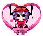  blush chibi chocolate chocolate_heart dress hat heart ichimi nagae_iku pink_dress purple_hair ribbon smile solid_circle_eyes solo touhou valentine 