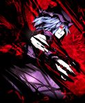  blue_hair clenched_teeth hands hat profile red_eyes remilia_scarlet short_hair solo soubi teeth touhou 