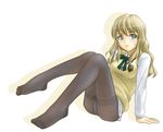  artist_request blonde_hair blue_eyes blush crotch_seam feet legs long_hair minato no_pants non-web_source panties panties_under_pantyhose pantyhose school_uniform solo sweat sweater_vest thighband_pantyhose underwear zegapain 