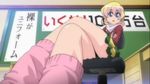  blonde_hair blue_eyes chair child crossed_arms flat_chest footwear legs legs_crossed loli pani_poni_dash! ponytail rebecca_miyamoto sitting skirt socks sweat_jacket thighs upskirt 