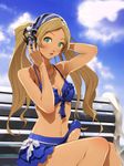  angie_thompson bad_photoshop bandana bikini blonde_hair blush breasts chou_shittou_caduceus futanari green_eyes headphones long_hair necklace photoshop swimsuit trauma_center twintails 