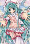  :d absurdres aqua_eyes aqua_hair bad_id bad_pixiv_id detached_sleeves hat hatsune_miku highres long_hair marker_(medium) open_mouth outstretched_arms project_diva_(series) project_diva_2nd scarf shoukichi skirt smile solo thighhighs traditional_media very_long_hair vocaloid white_scarf 