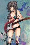  alice-yuki america american_flag_bikini bikini black_eyes black_hair breasts electric_guitar fender flag_print guitar instrument jpeg_artifacts k-on! kneehighs large_breasts long_hair mismatched_legwear mouth_hold nakano_azusa plectrum solo swimsuit twintails 