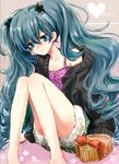  aqua_hair bad_id bad_pixiv_id blue_eyes box gift hatsune_miku heart-shaped_box holding holding_gift long_hair serinavvv shorts sitting solo twintails valentine very_long_hair vocaloid 