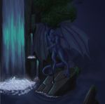  blue blue_scales dragon machinari male scalie solo water waterfall wings 