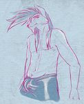  boxers bulge canine hair male red_wolf sketch solo standing sukebepanda topless underwear wolf wolf_nanaki 