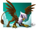  14-bis avian background beak claws feathers female feral fernando_faria friendship_is_magic gilda gilda_(mlp) gryphon looking_at_viewer my_little_pony simple_background solo tail wings 