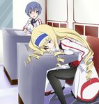  :&lt; black_legwear blonde_hair blue_eyes blue_hairband breasts breath cecilia_alcott classroom clothed_masturbation drill_hair hairband infinite_stratos long_hair long_legs masturbation medium_breasts multiple_girls pantyhose ribonzu school_uniform sitting 